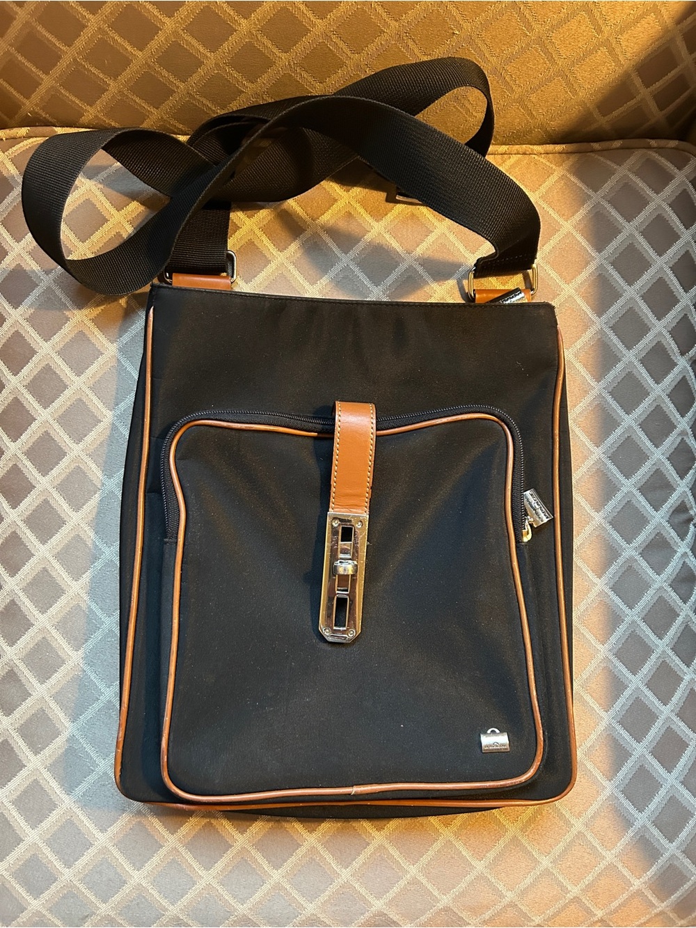 Black Crossbody Bag with Tan Trim - Classic Everyday Shoulder Bag